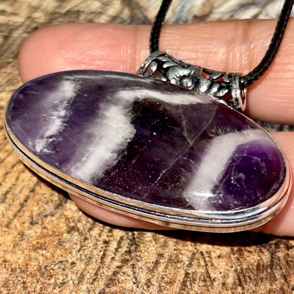 Deep Purple Chevron Amethyst Pendant 1 1/4”x 2” - Picture 2 of 15